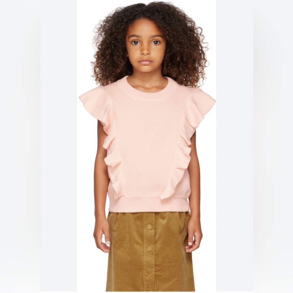 Chloé Kids Pink Ruffled Ribbed Knit Vest